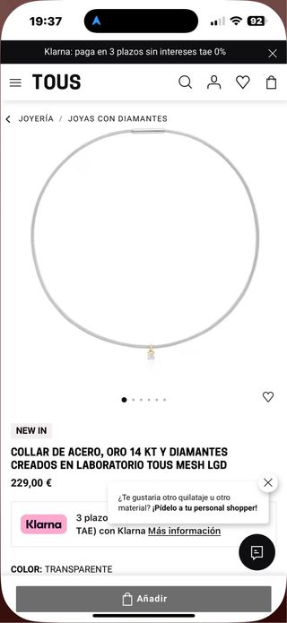 Gargantilla Tous Acero Oro y Brillante