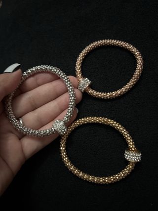 Lote 3 Pulseras Pandora Oro, Plata