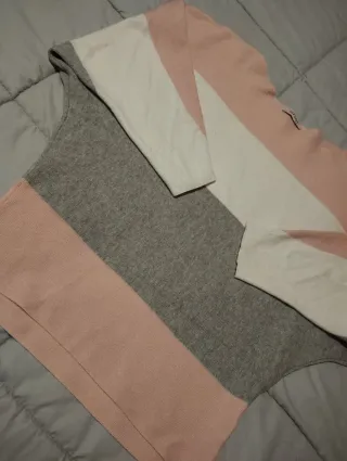 Jersey Orsay tricolor gris y rosa, blanco