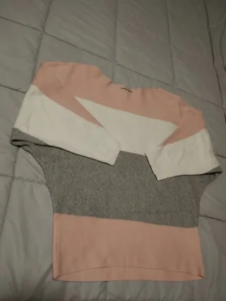 Jersey Orsay tricolor gris y rosa, blanco