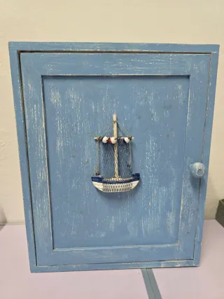 Mueble madera azul vintage barco