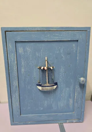 Mueble madera azul vintage barco