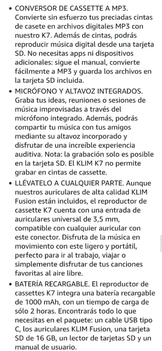 KLIM K7 Reproductor Cassette Portátil con Auricula