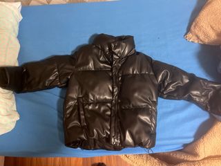Chaqueta Puffer Cuero Mujer Negra