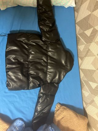 Chaqueta Puffer Cuero Mujer Negra