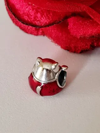 Charm Gatto Portafortuna Rosso Argento S925