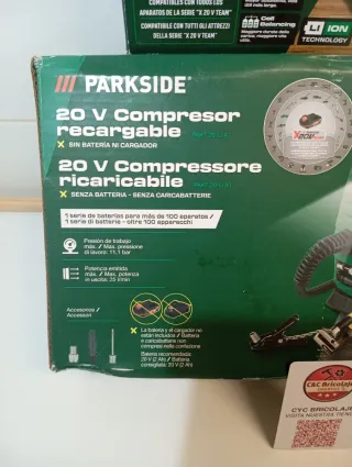 Compresor coche Parkside 20V + Batería y Cargador
