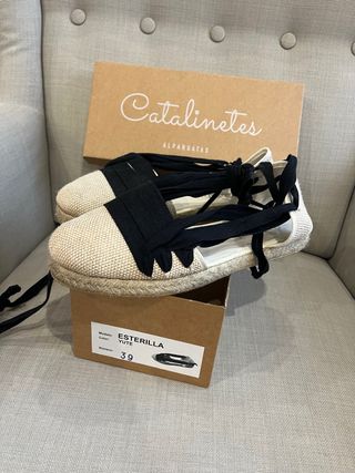 Alpargatas Catalinetes T.39 Beige/Negro saragüell