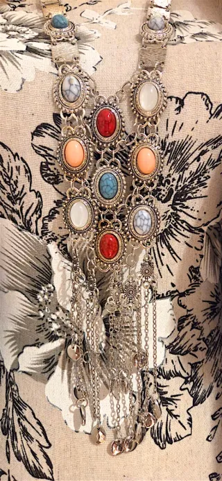 Collana bohémien boho multicolor argento