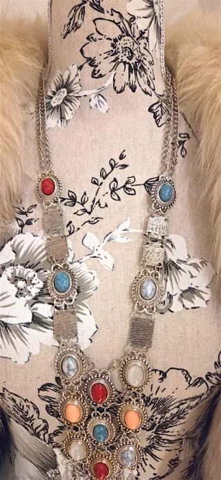 Collana bohémien boho multicolor argento