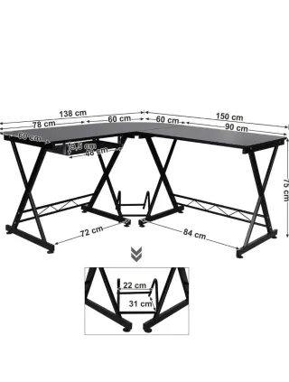 Mesa escritorio forma L negra