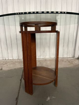 Mesa redonda cristal y madera