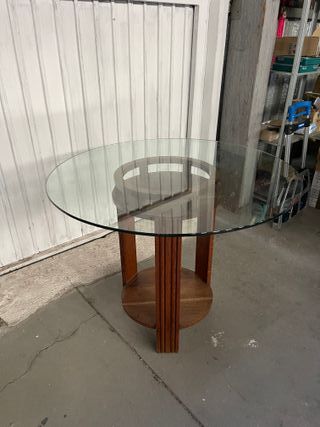 Mesa redonda cristal y madera