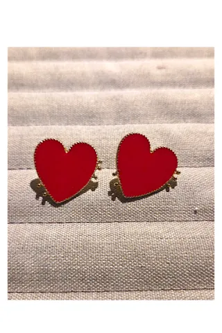 Orecchini a forma di cuore rossi con bordo dorato