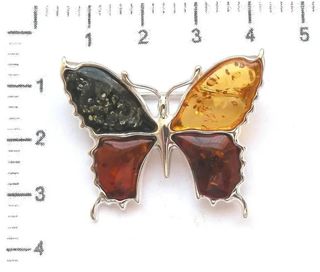 Broche Colgante Mariposa Ámbar Báltico y Plata