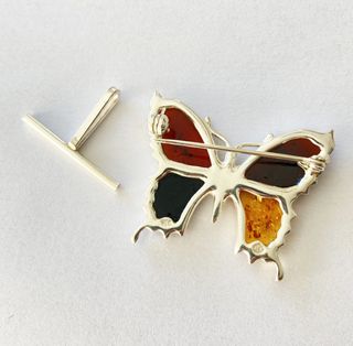 Broche Colgante Mariposa Ámbar Báltico y Plata