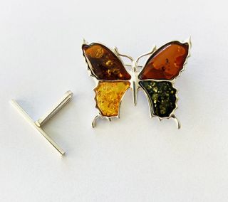 Broche Colgante Mariposa Ámbar Báltico y Plata