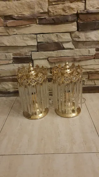 2 Lampade da Tavolo Dorate in Cristallo