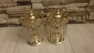 2 Lampade da Tavolo Dorate in Cristallo