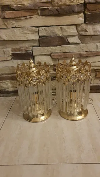2 Lampade da Tavolo Dorate in Cristallo