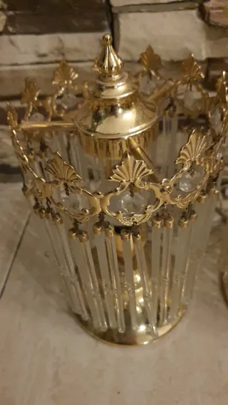 2 Lampade da Tavolo Dorate in Cristallo