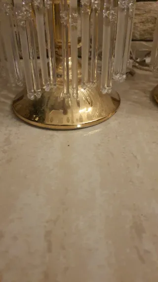 2 Lampade da Tavolo Dorate in Cristallo