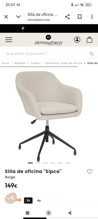 Silla de oficina Atmosphera tejido beige