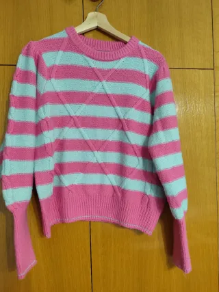 Jersey de punto rayas rosa y turquesa