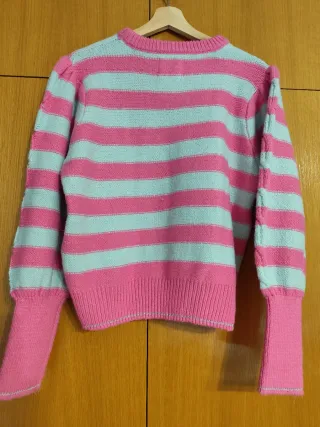 Jersey de punto rayas rosa y turquesa