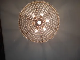 Lámpara Araña Antigua Cristal y Metal Dorada