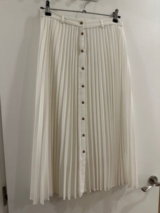 Falda midi plisada blanca Stradivarius