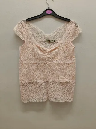 Top rosa confetto con ricamo in pizzo S/M