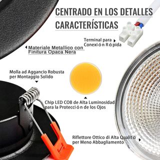 6 faretti LED da incasso neri 10 W 3000K 850 lm