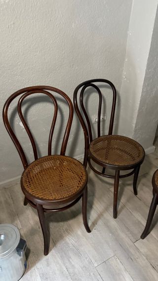 3 Sillas Tonet Originales Madera y Rattan
