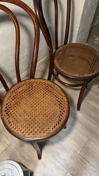 3 Sillas Tonet Originales Madera y Rattan