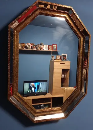 Espejo Octogonal Dorado y Plateado