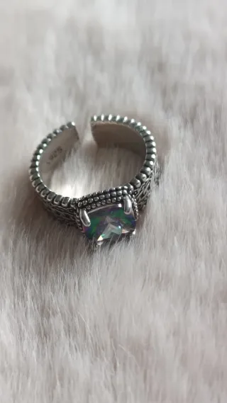 Anillo Plata 925 Ajustable Piedra Multicolor