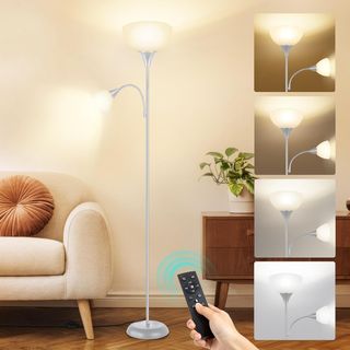 Lámpara de pie LED regulable gris 180cm