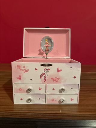 Caja de música bailarina rosa y blanca