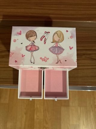 Caja de música bailarina rosa y blanca
