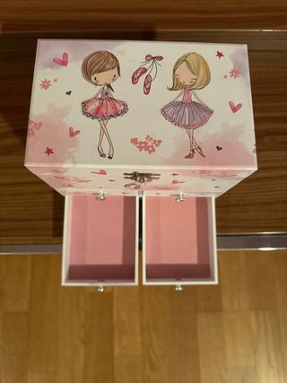 Caja de música bailarina rosa y blanca
