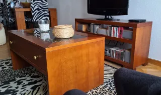 Mesa baja de salón madera y cristal