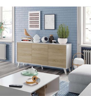 Aparador Mueble TV 3 Puertas, Roble y Blanco