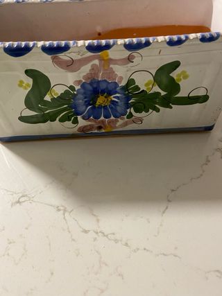 Jardinera cerámica decorada flor 30x13