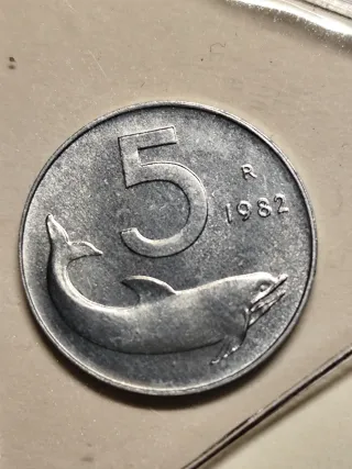 Moneta Italia repubblica 5 Lire Delfino 1982 fdc