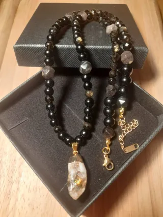 Collar Obsidiana y Colgante Citrino