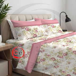 Coppia Lenzuola Floreale Rosa e Bianco