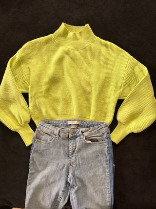 Maglione verde lime collo alto taglia S