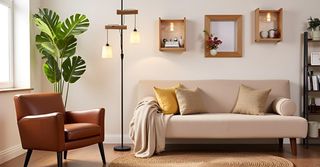 Lampada da Terra LED Vintage in Legno con 2 Luci