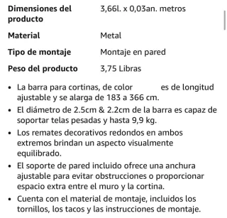 2 Barras Cortina Extensible 183-366cm NUEVAS!